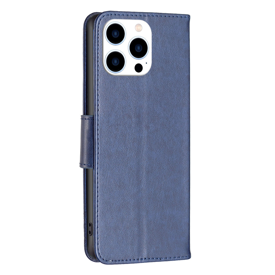 Uniqkart for iPhone 15 Pro Shockproof Phone Flip Case Butterfly Imprinted Leather Stand Wallet Cover with Strap - Blue Uniqkart for iPhone 15 Pro Shockproof Phone Flip Case Butterfly Imprinted Leather Stand Wallet Cover with Strap - Blue